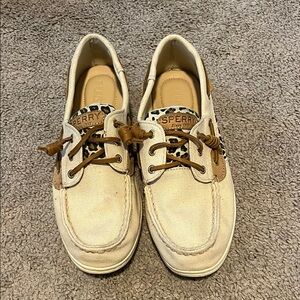 Sperry Cream and Brown Loafers with Nautical Design